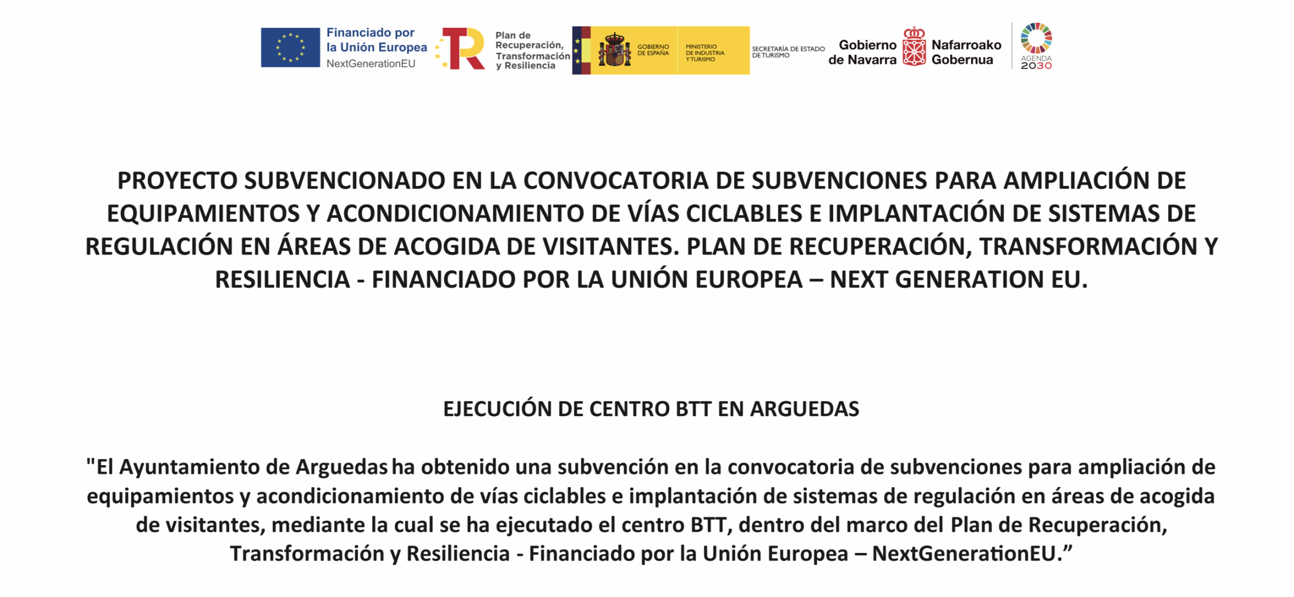 Cartel del proyecto de ejecución del centro BTT de Arguedas.