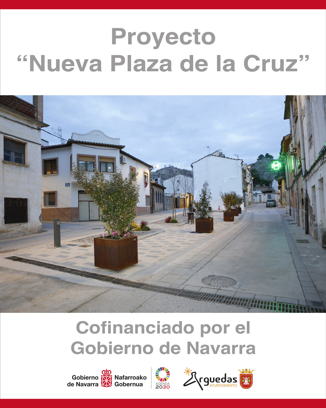 Cartel del proyecto de la nueva Plaza de la Cruz de Arguedas.